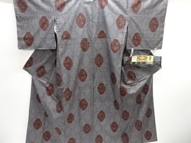 JAPANESE KIMONO / DORO OSHIMA TSUMUGI / UNUSED / WOVEN KIKKO PATTERN